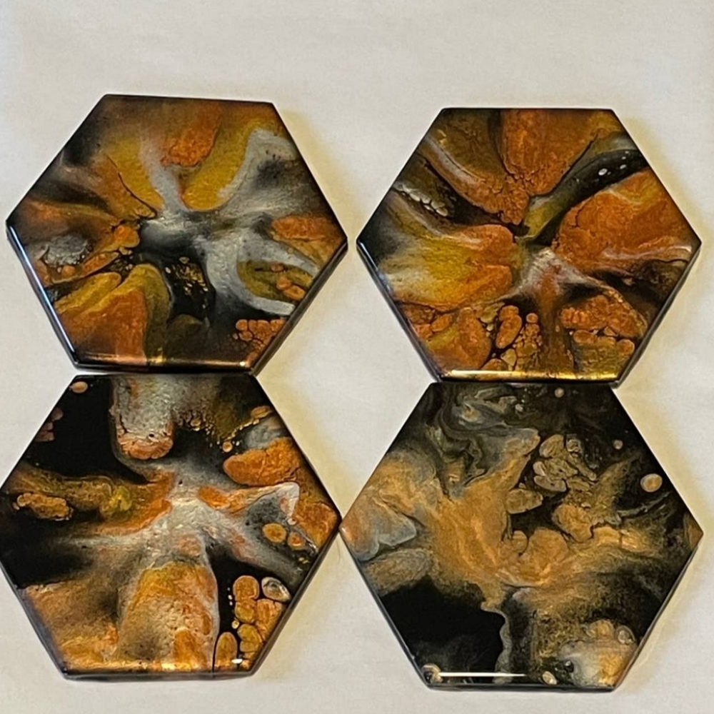 Black & Gold Handmade Hexagon Coaster
